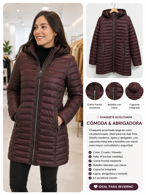 🧥 Chaqueta Acolchada Larga Mujer – Excelente Estado 🧥